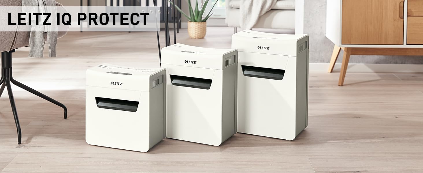 Leitz IQ 10X Premium Protect: Шредер для документів, партіковий зріз, 11-10 аркушів, тихий, компактний, сертифікований, 18л контейнер, для офісу та дому, білий