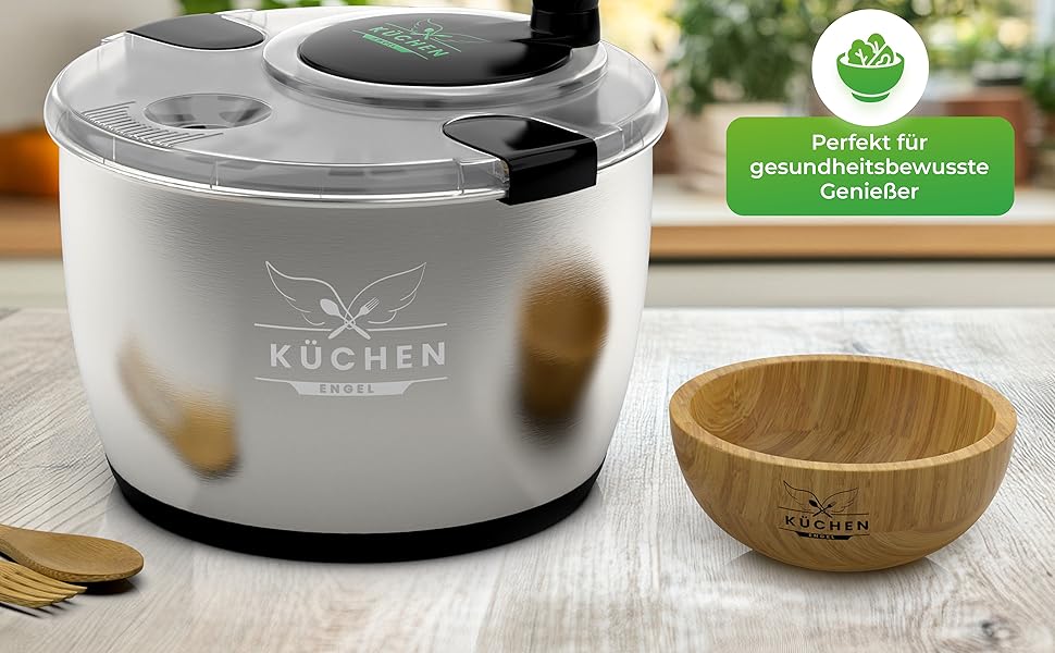 Салатниця-швидкоочисник з нержавіючої сталі, 5л [з мискою та бамбуковим приладдям]