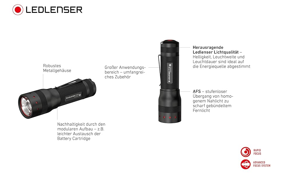 Світлодіодний ліхтар Ledlenser P7R SE Ліхтарик світлодіодний акумуляторний і фокусується Тактичний ліхтар на 1100 люмен Розширений фокус Відстань променя 220 метрів 40 годин роботи Режим стробоскопа (P7 SE, 500 лм)