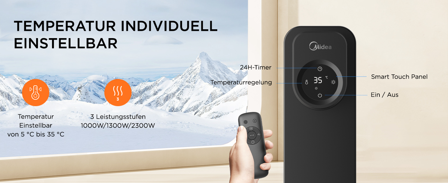 Масляний радіатор Midea NY2311-24UR, 2300Вт, 11 секцій, з пультом ДК та LED-дисплеєм, чорний