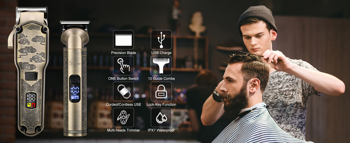 Тример для волосся Hatteker Men Машинки для стрижки волосся, Тример для бороди, Бритва, Водонепроникний, Набір машинок для стрижки