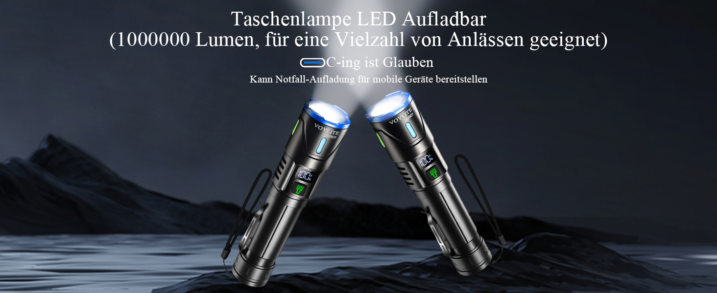 Набір тактичних LED ліхтарів (2 шт.) 1 000 000 Люмен, потужний зарядний ліхтар з зумом, 3 режими освітлення, водонепроникний IPX7 для кемпінгу та туризму, чорний з кольоровими акцентами
