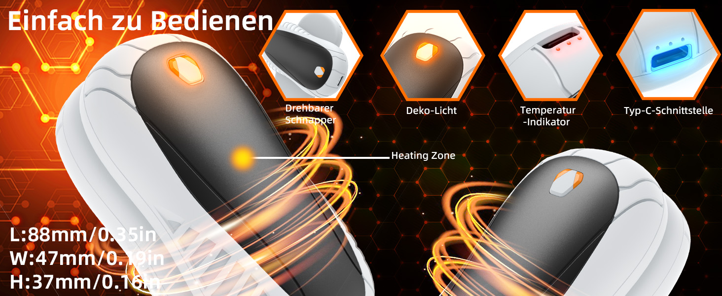 Електричний грілка для рук FANDLISS 5200 mAh (2 шт.) - 3 режими нагріву, для активного відпочинку та зими, подарунок