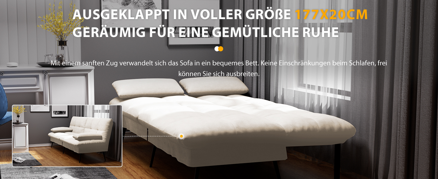 Диван-ліжко LUCKRACER 3-місний з регулюванням кута нахилу, Cordstoff, Бежевий