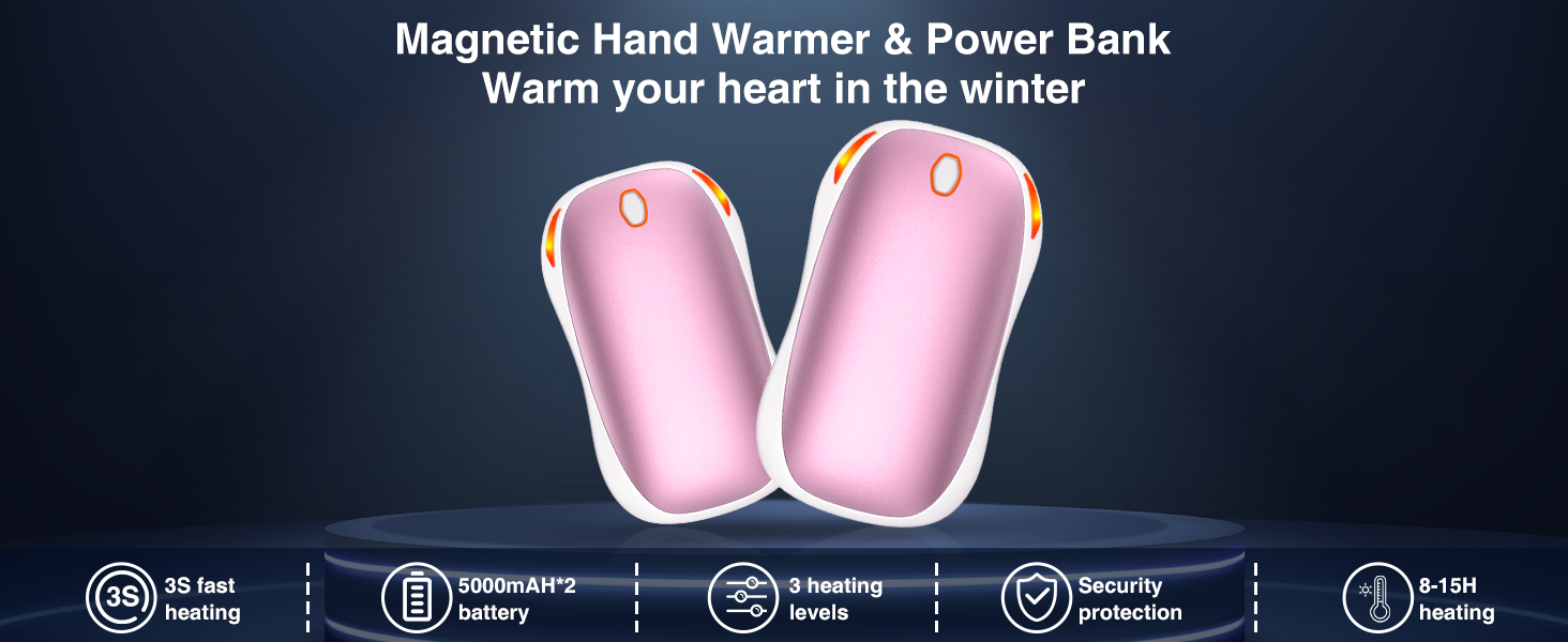 Електричний грієчка для рук 5000mAh 2 шт. - багаторазовий кишеньковий грієчка для активного відпочинку, зимовий подарунок для дітей, жінок та чоловіків, рожевий