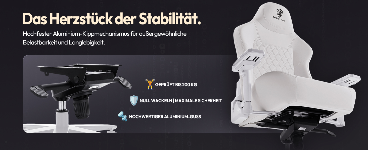 Ігровий крісло Dowinx, 200 кг, ергономічний, з підлокітниками 4D та підтримкою попереку, для геймерів та кіберспорту (білий)