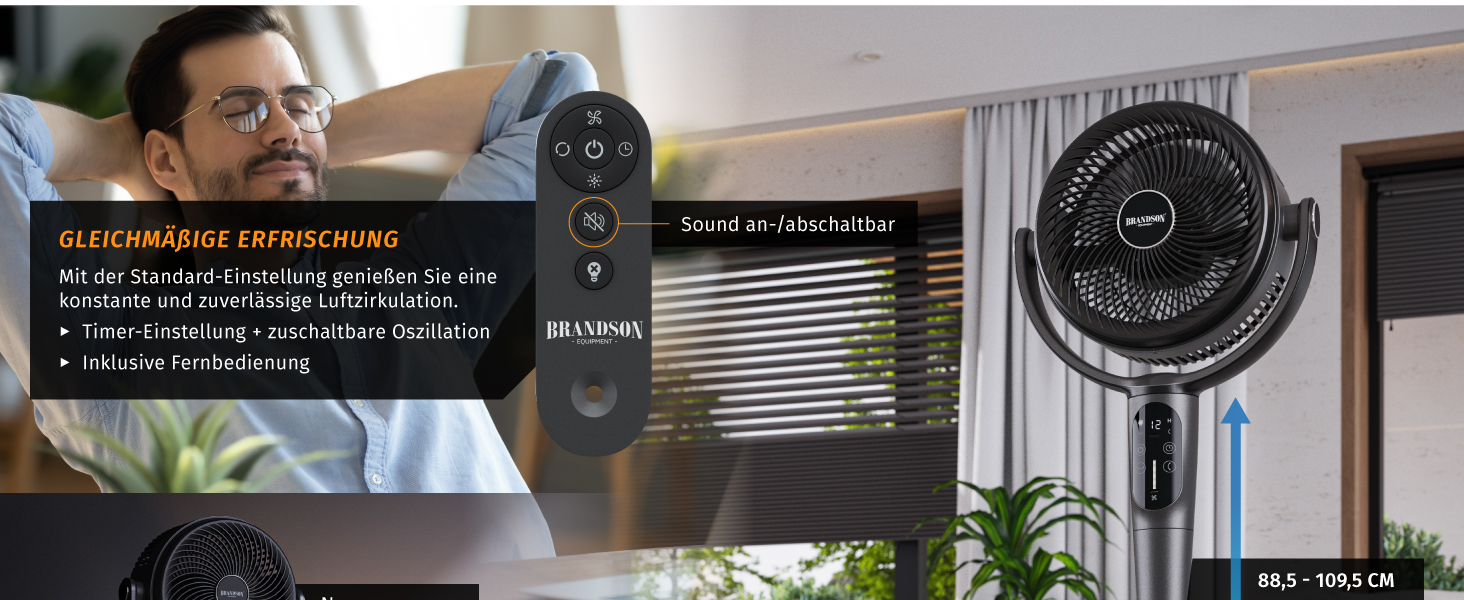 Вентилятор підлоговий Brandson 3D з ЕКО DC мотором, сірий: тихий, 24 швидкості, осциляція, пульт ДУ, енергозбереження