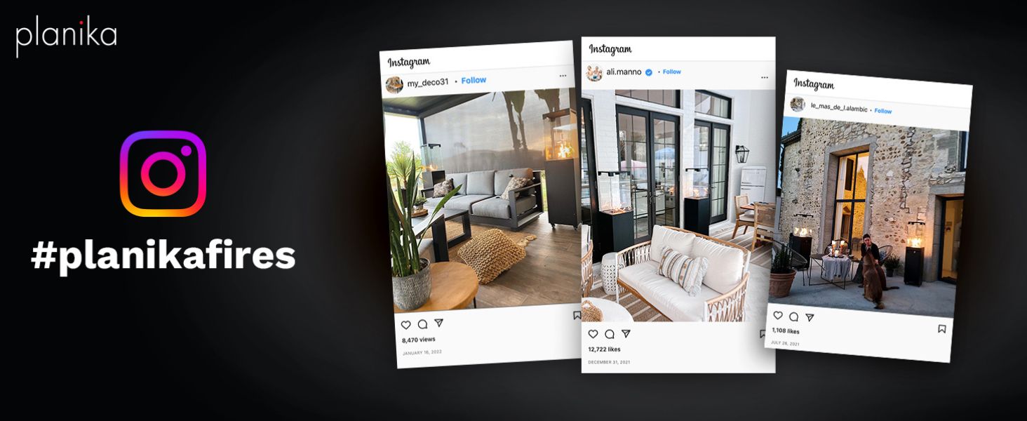 Газовий обігрівач Planika Faro – 8kW, чорний, для тераси та саду, з кришкою, 36 x 36 x 150 см (Газовий балон не входить у комплект)