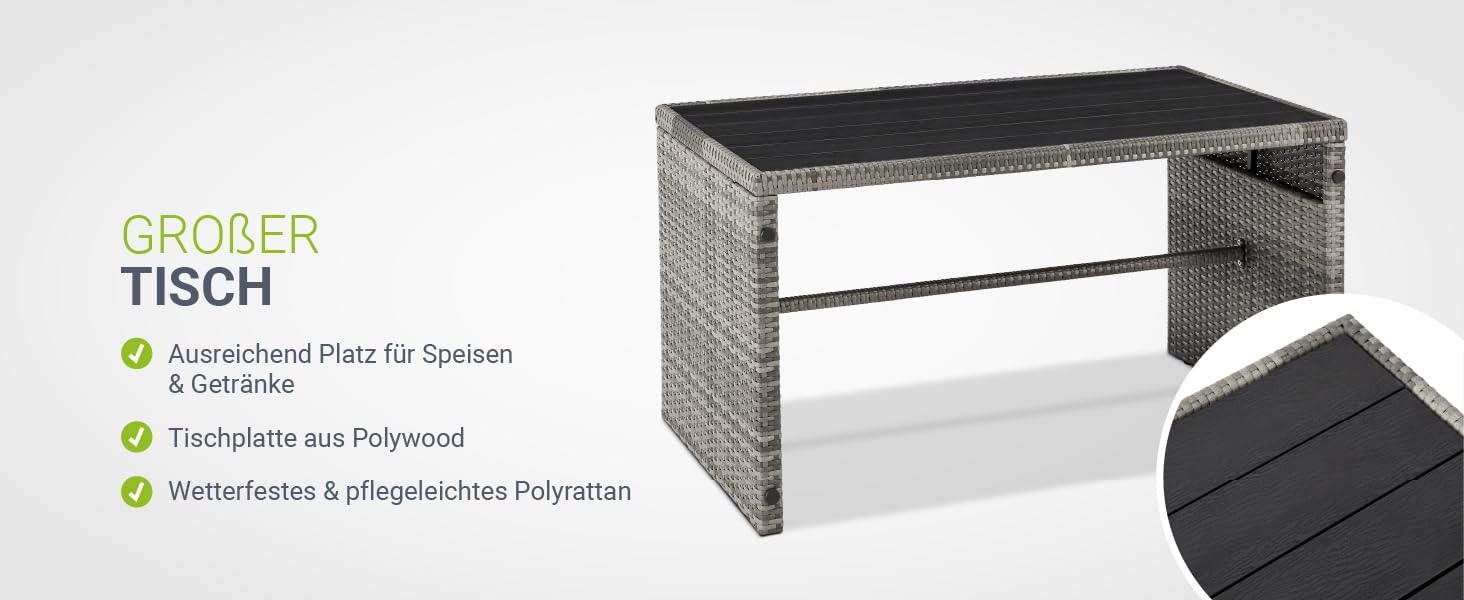 Набір садових меблів Juskys Jamaika 2в1: стіл та диван-крісло для балкона/саду - сірий