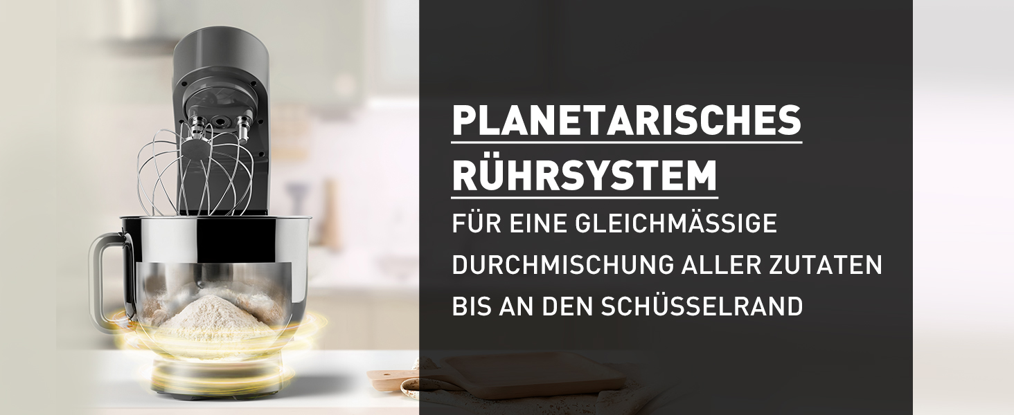 Кухонна машина Heinrichs 2500W з двома гаками для тіста, міксером та насадкою для збивання, 8 швидкостей, чаша 8л з нержавіючої сталі, тиха, з титановим покриттям