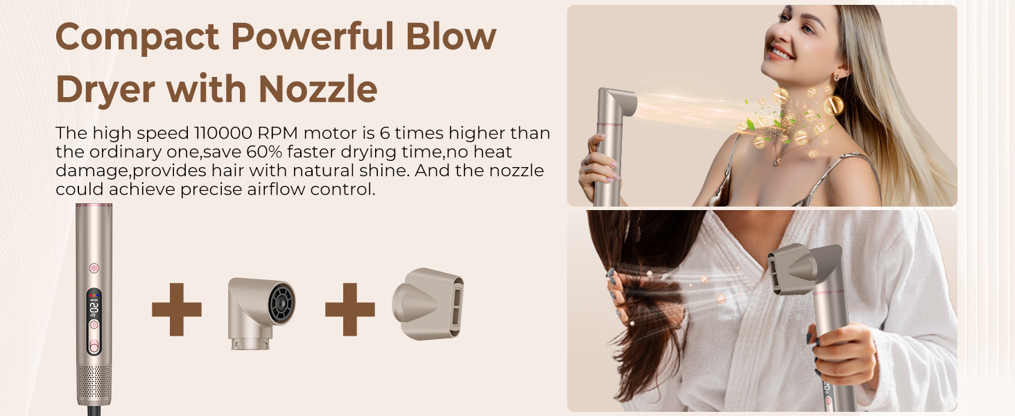 UKLISS Airstyler Pro 7 в 1: Фен-щітка з дифузором, 1400 Вт, 110 000 об/хв, професійний стайлер для сушіння, завивки та випрямлення волосся (Золотий)