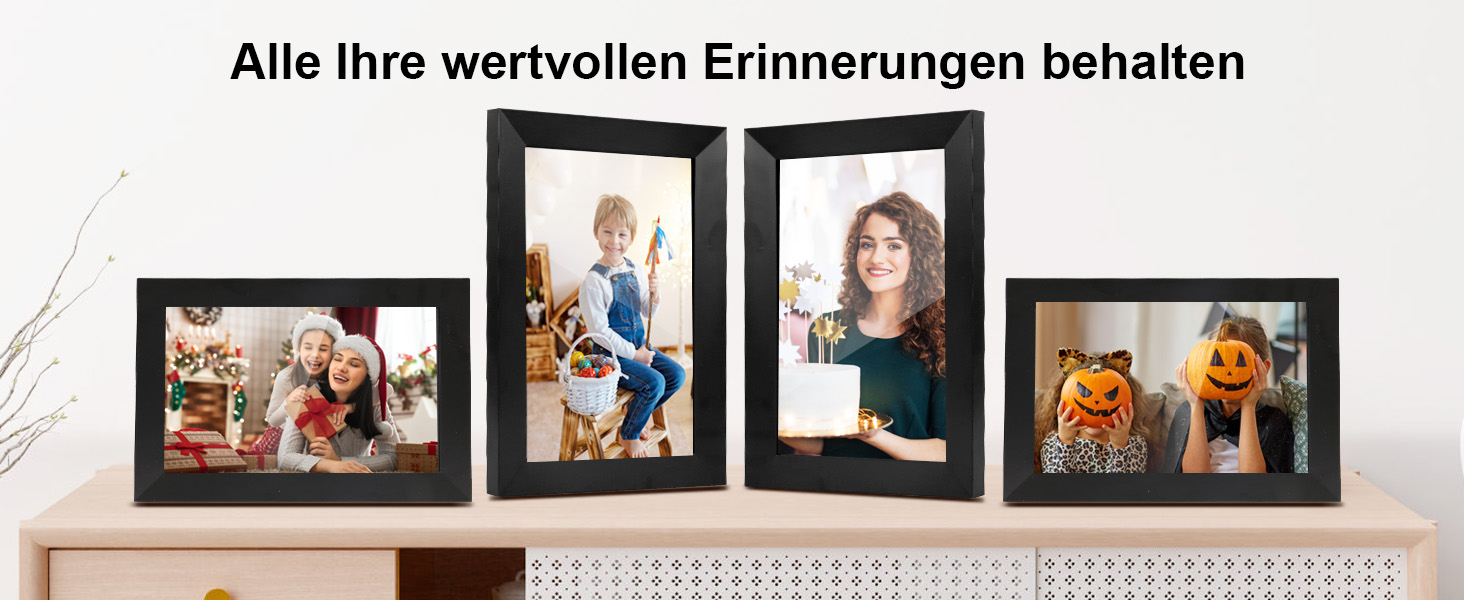 Цифровий фоторамка Veidoo 10.1 дюйма, IPS-сенсорний екран 1280x800, 32GB, для сімейних фото, з Wi-Fi, Frameo App (Чорний)