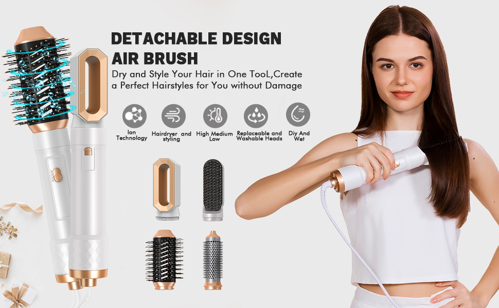 Фен з круглою щіткою Airstyler 4 в 1, UKLISS Hair Styler Щітка з теплим повітрям Щітка для випрямлення волосся для укладання волосся, щітка з гарячим повітрям, для випрямлення, згинання, сушіння (білий)