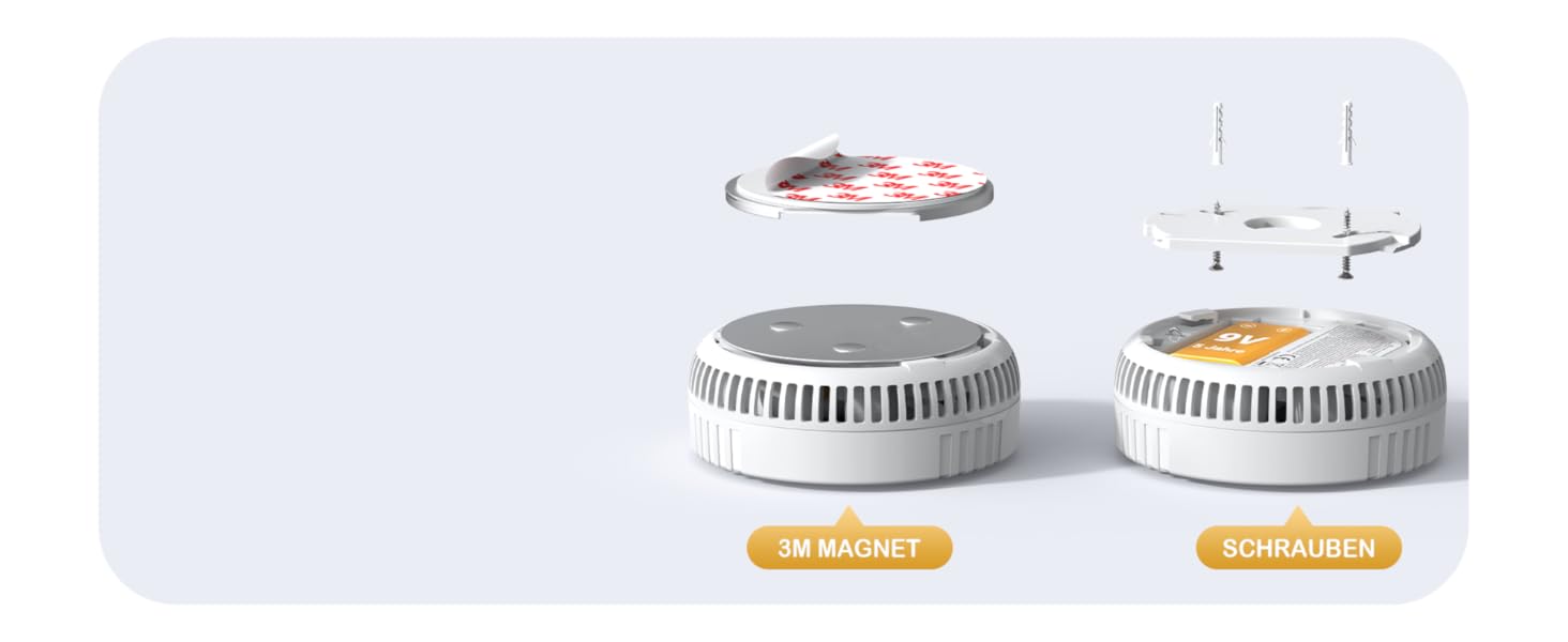 Датчик диму GS536GC з магнітною кріпленням, 5 шт. - Пожежний детектор з фотоелектричним сенсором, сертифікований DIN EN14604, 85 дБ