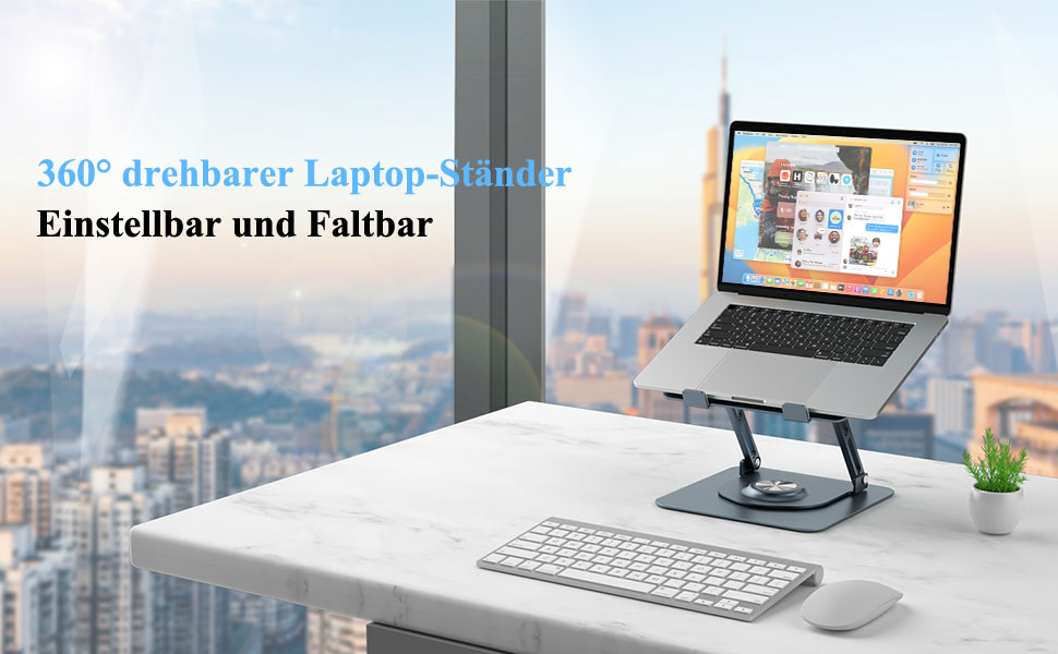 Підставка для ноутбука з поворотним основанням на 360°, регульована по висоті, ергономічна, з вентиляцією, складана, стабільна, з алюмінію, для столу (темно-сіра)