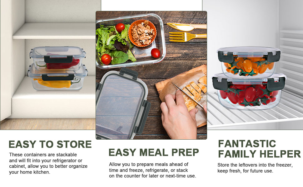 Набір скляних контейнерів для зберігання продуктів Komuee (24 шт.) з кришками, BPA-free, для мікрохвильовки та посудомийної машини, сірий