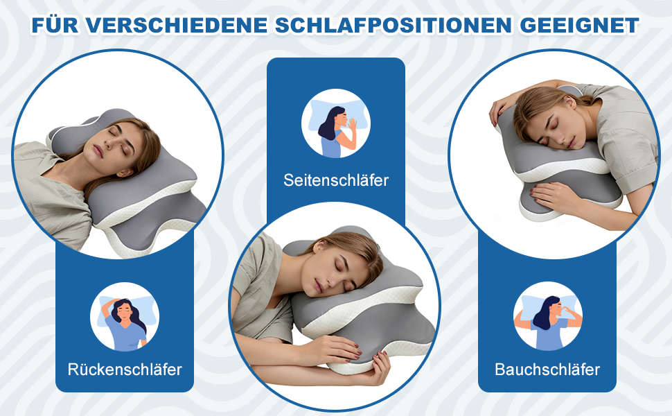 Ортопедична подушка для сну - Memory Foam, для тих, хто спить на боці, спині та животі, з ефектом охолодження, знімний чохол (Сіра)