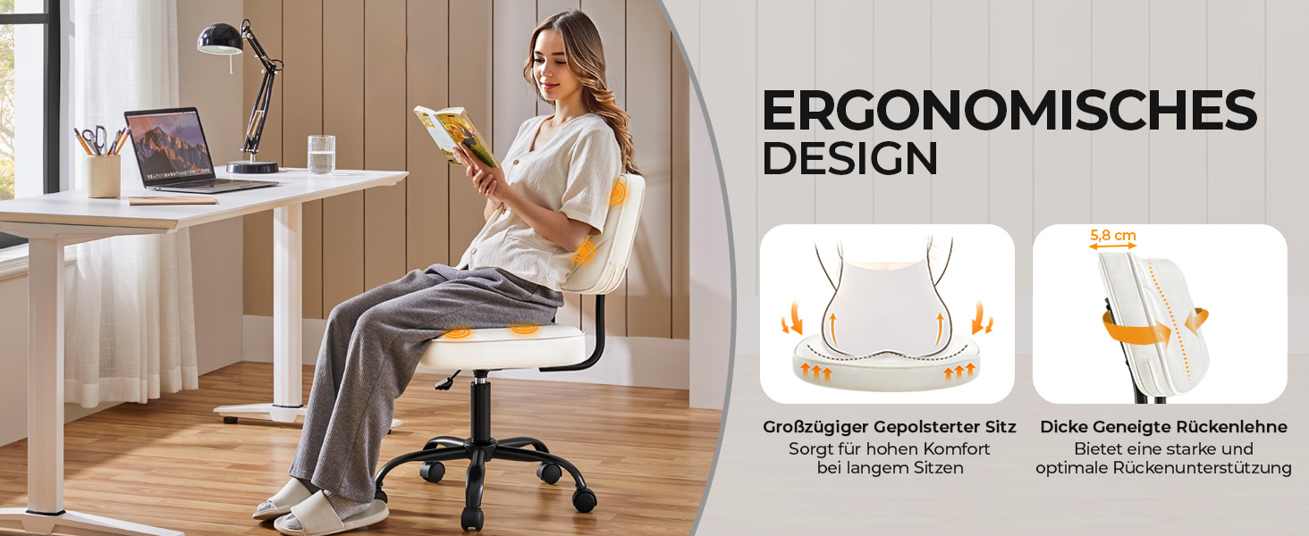 Крісло офісне Yaheetech з регульованою висотою сидіння, обертається на 360°, штучна шкіра, з роликами для офісу/вітальні, біле