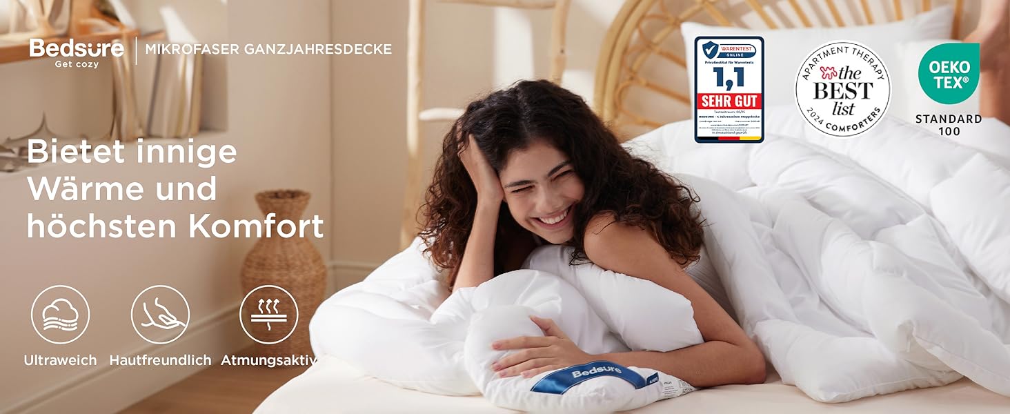 Ковдра BEDSURE 135x200 см - чотирисезонна, для алергіків, біла, 300 GSM, Oeko-Tex сертифікат