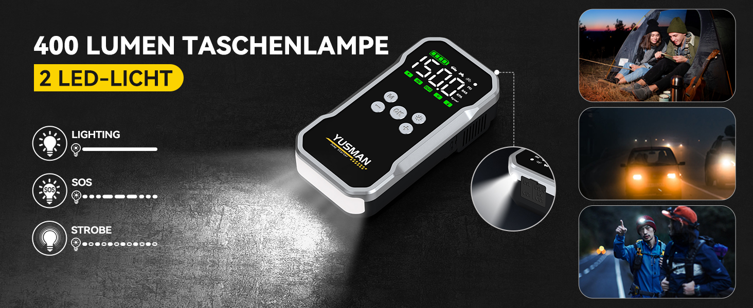 Powerbank для автомобіля Starthilfe: 6000A, 12V, для бензинових та дизельних авто, LCD-дисплей, 4 режими LED-підсвічування – для SUV, мотоциклів, газонокосарок