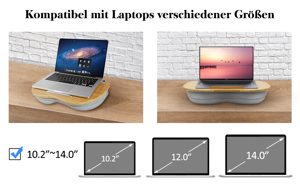 Підставка для ноутбука VLOXO бамбукова, портативна, для ліжка та дивану, з м'якою підкладкою, ергономічне коліно, з отвором для кабелю та протиковзкими смугами, для ноутбуків/планшетів/MacBook до 14 дюймів (срібна)