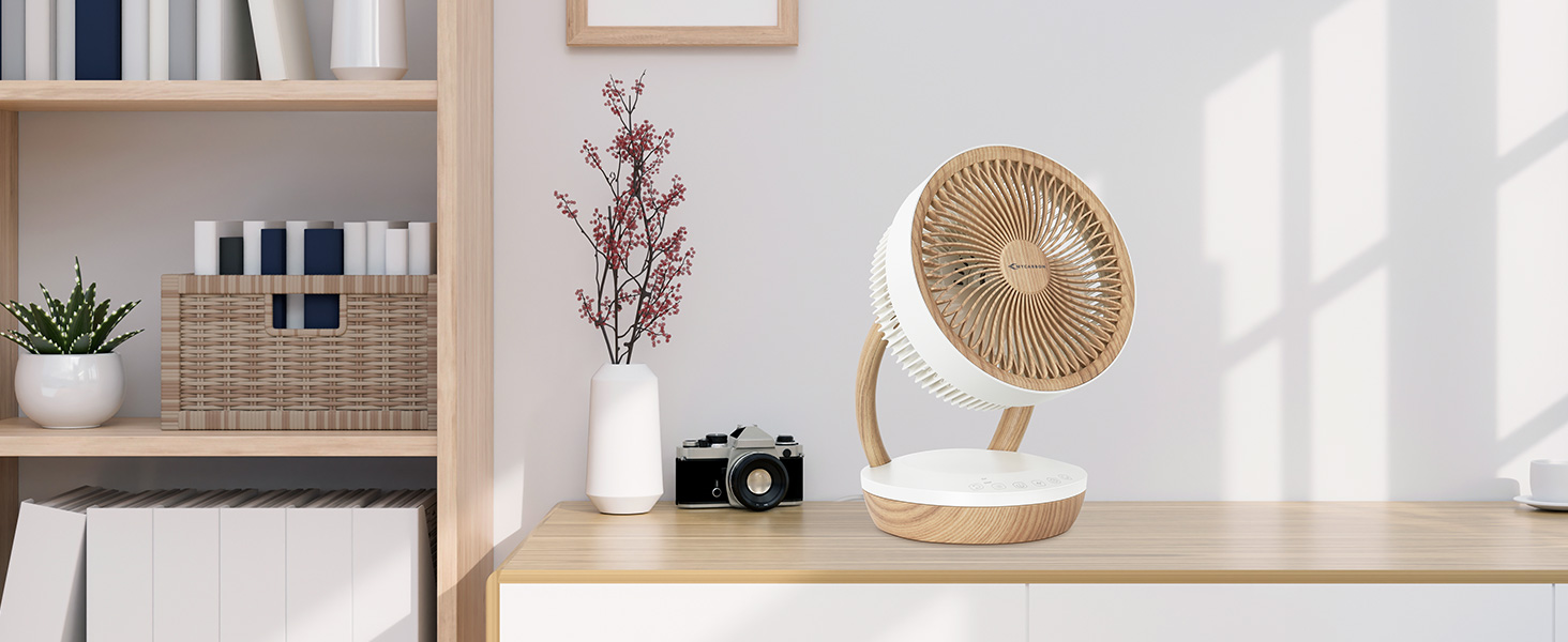 Вентилятор настільний MYCARBON FS05-DC: тихий, 8 швидкостей, 1850 м³/год, ECO-режим, 3D-циркуляція повітря для спальні 30м², таймер 8 год
