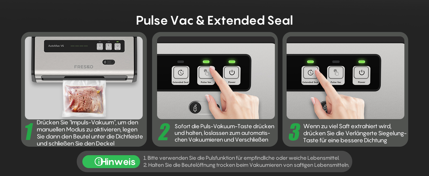 Вакууматор FRESKO Automatik для продуктів з турбо-режимом (15л/хв), автоматичний вакуумний пакувальник, 2 рулони в комплекті