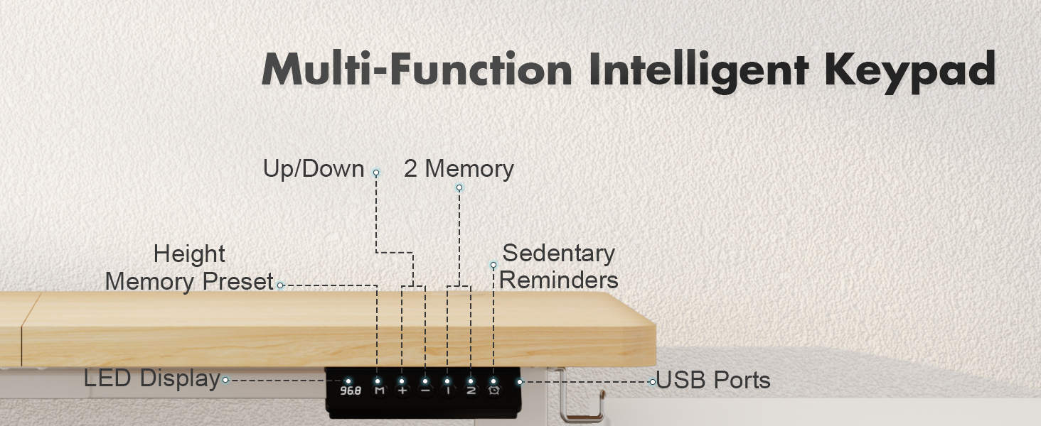 Регульований стіл JUMMICO з USB-портом для зарядки, електричний, 120 x 60 см (Бежевий)
