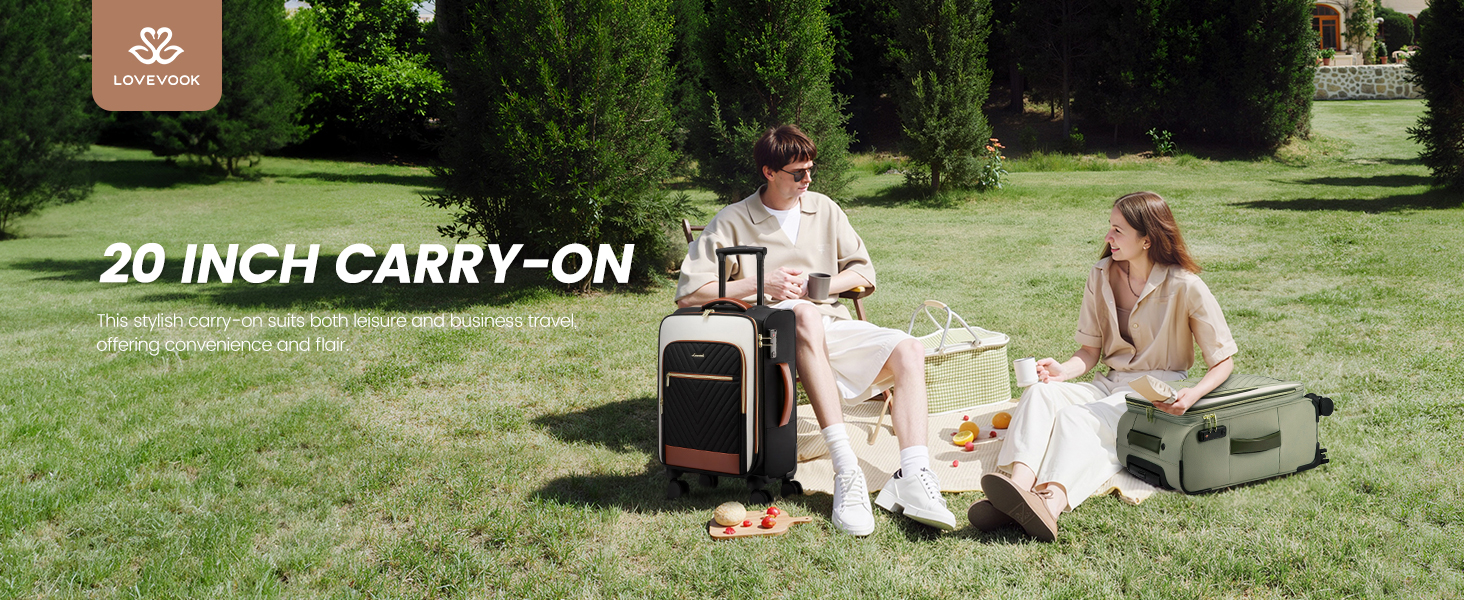 LOVEVOOK Набір валіз ручної поклажі: ручна валіза, середнього розміру, 20 дюймів, з відділенням для ноутбука 17 дюймів, легка, для жінок, подорожі, ділові поїздки, чорний, білий, коричневий