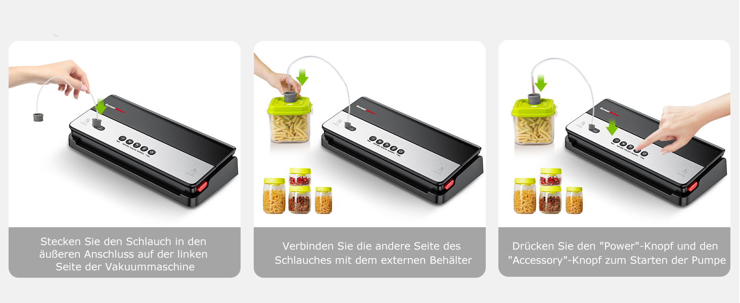 Вакууматор Bonsenkitchen для сухих та вологих продуктів з вбудованим різаком, чорний (в комплекті рулон та 5 пакетів)