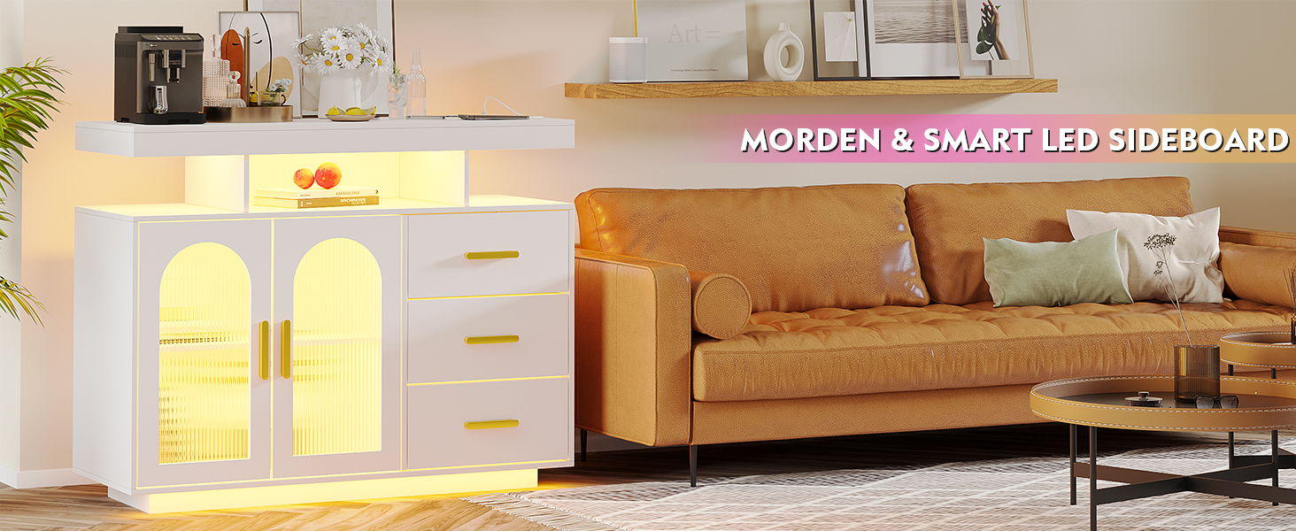 LED комод-тумба Gurexl з бездроговою зарядкою, RGB-підсвічуванням, сенсорами та регульованими полицями (80x40x100 см), білий