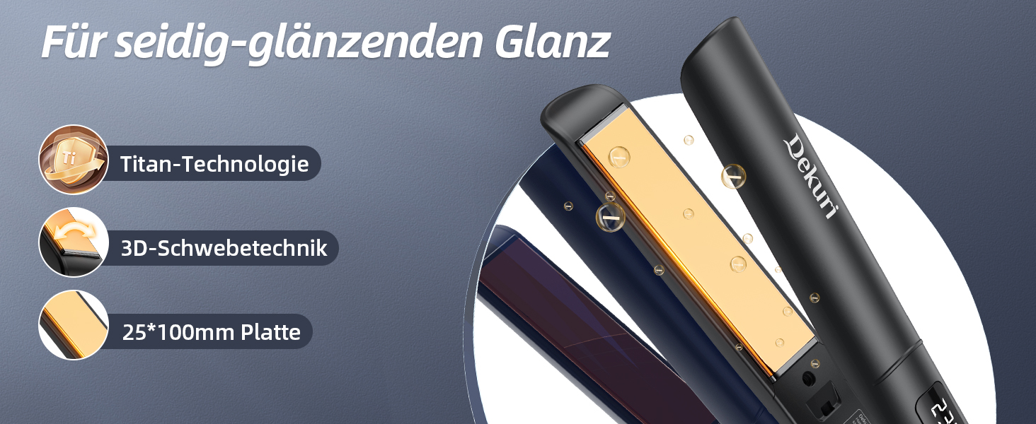 Випрямляч для волосся Dekuri 2-в-1 з насадкою для локонів, з титановою пластиною, швидкий нагрів 30с, LED дисплей 120-230°C, іонізація, для жінок, чорний