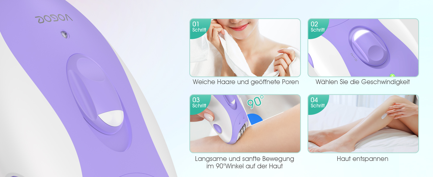 Електричний епілятор для жінок HR110 з LED-підсвіткою, 21 пінцетом та 2 швидкостями, акумуляторний пристрій для видалення волосся на ногах та руках (Фіолетовий)