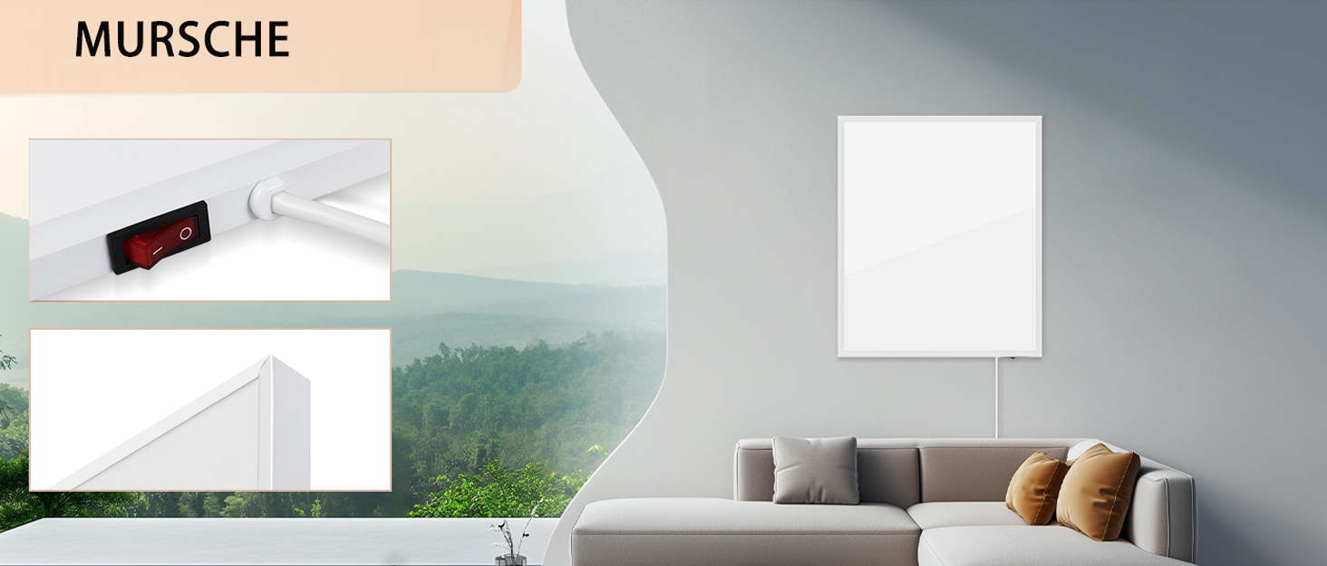 Інфрачервова настінна панель Mursche 450W з термостатом та Wi-Fi, електрична, енергозберігаюча, з пультом дистанційного керування та можливістю встановлення на стіну