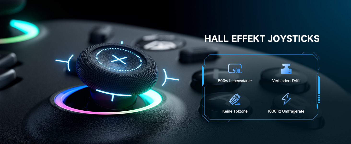 Ігровий бездротовий контролер ECHTPower для PC, Switch, Steam Deck, Android, iOS — RGB підсвітка, Hall-джойстики, Turbo, вібрація, акумулятор 800mAh (Чорний)