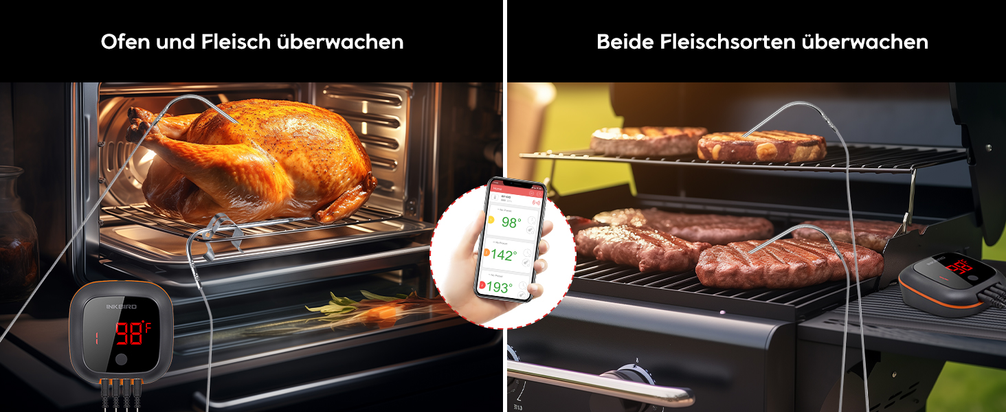 Термометр для гриля Inkbird IBT-4XS Bluetooth з 4 зондами: для BBQ, кухні, гриля, духовки, коптильні