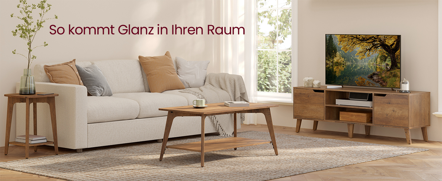 Тумба під телевізор VASAGLE LTV556K01, 147 см, для ТВ до 65 дюймів, колір медовий браун, стиль перехідний