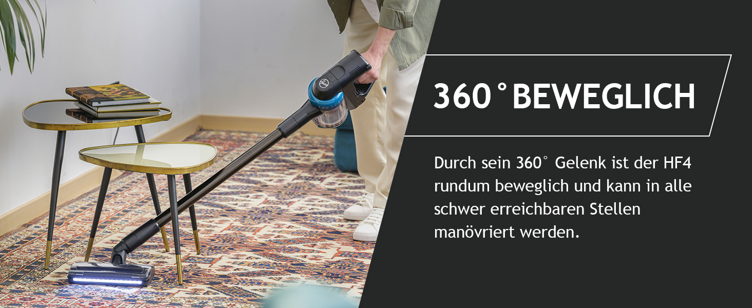 Маневрений акумуляторний пилосос Hoover на 360 з насадкою для шерсті домашніх тварин і світлодіодом на площу 120 м, акумуляторний для всіх типів підлоги, насадка для підлоги з функцією проти скручування для запобігання заплутуванню присмоктаного волосся HF410P Домашня тварина