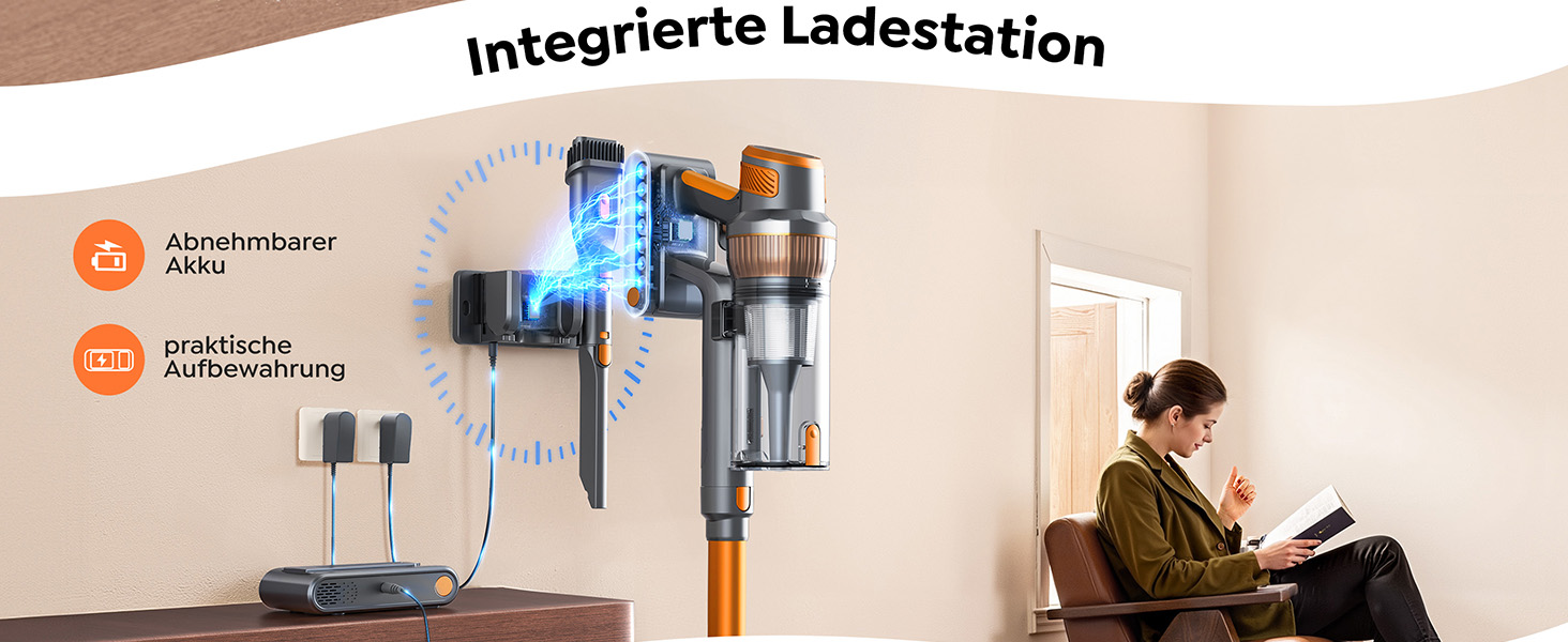 SMOTURE VAC04 Бездротовий акумуляторний пилосос, 50 000 Па потужність всмоктування, 65 хвилин роботи, самостійна підставка, гнучкий шланг, антизаплутувальна щітка, док-станція для зарядки, видалення шерсті тварин, килимів та твердих поверхонь