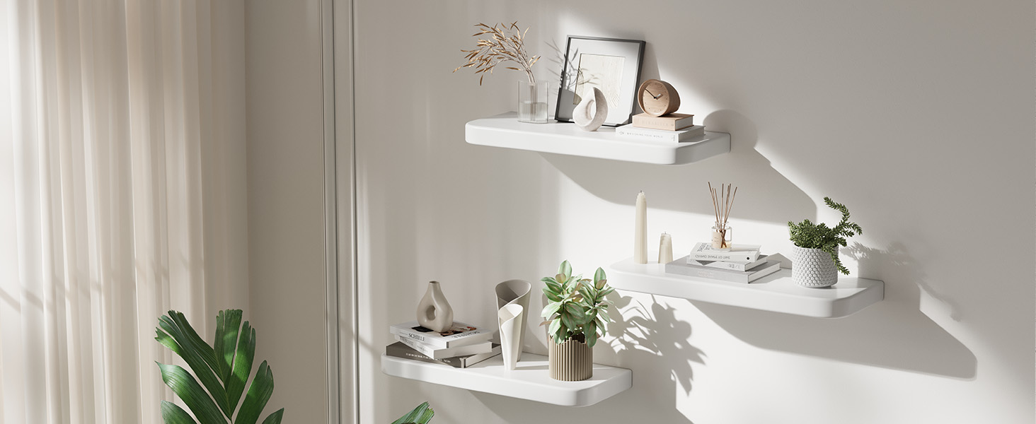 Набір полиць на стіну Wandregal з дерева (3 шт) білі, плаваючі полиці з прихованим кріпленням для вітальні, спальні, кухні, для книг та декору
