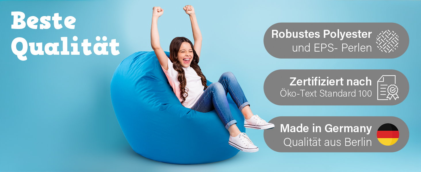 Пуф-мішок BuBiBag 2в1, Ø 85 см, блакитний, для дому та вулиці, водо- та брудовідштовхуючий, для дітей