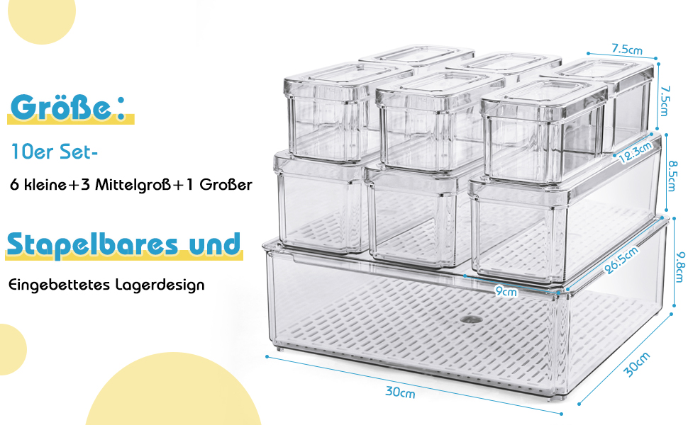 Набір контейнерів для холодильника 14шт. з кришкою та підставкою для посуду, прозорі, стекувальні. Організація та зберігання в холодильнику