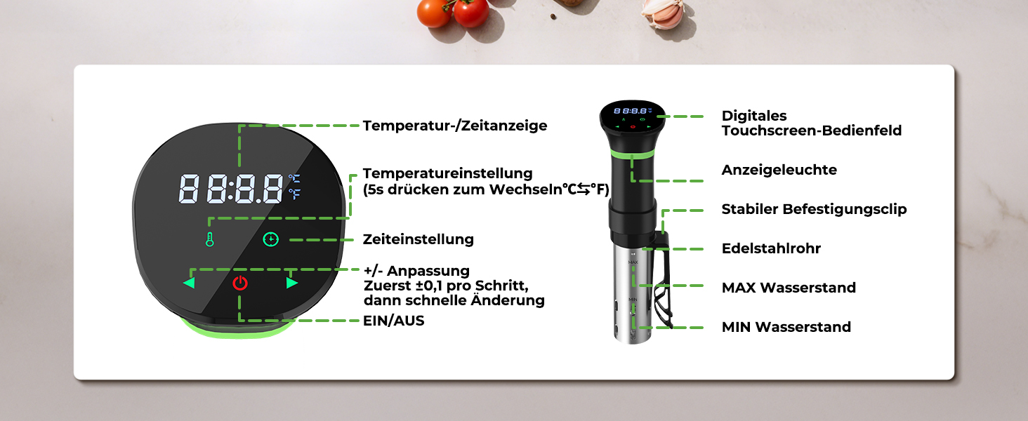 Sous Vide приготування: Циркуляційний термостат з LCD дисплеєм, таймером, 1000W, для посуду до 20L, 25-92,5°C, Slow Cooker, преміум-якість