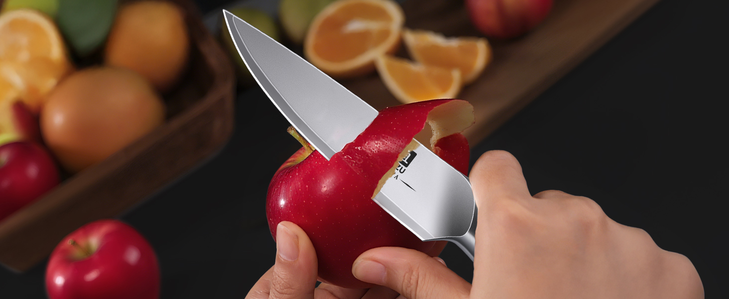 SHAN ZU Profi кухонний ніж 18 см - японський кухонний ніж з високоякісної сталі 10Cr15Mov, 12° заточка, ергономічна ручка з паккавуду - для м'яса, овочів, риби (овочечистка)