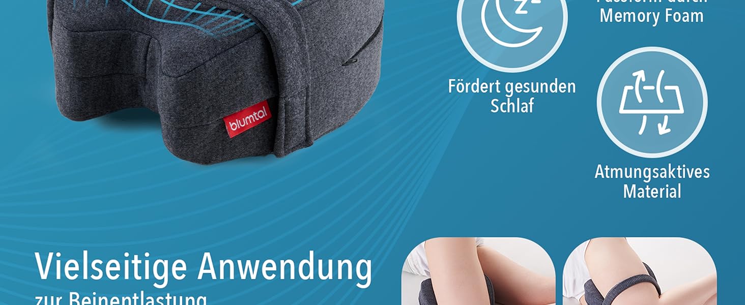 Подушка для сну між ніг Blumtal з піни Memory Foam для тих, хто спить на боку - сертифікат Oeko-TEX, ортопедична подушка від болю в спині та сідничному нерві, сіра
