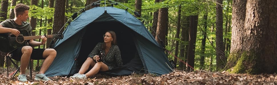 Кемпінговий намет Qeedo Quick Ash для 2 осіб з системою швидкого встановлення Quick-Up, водонепроникний двомісний намет-купол з москітною сіткою та тамбуром, колір Sharkgrey