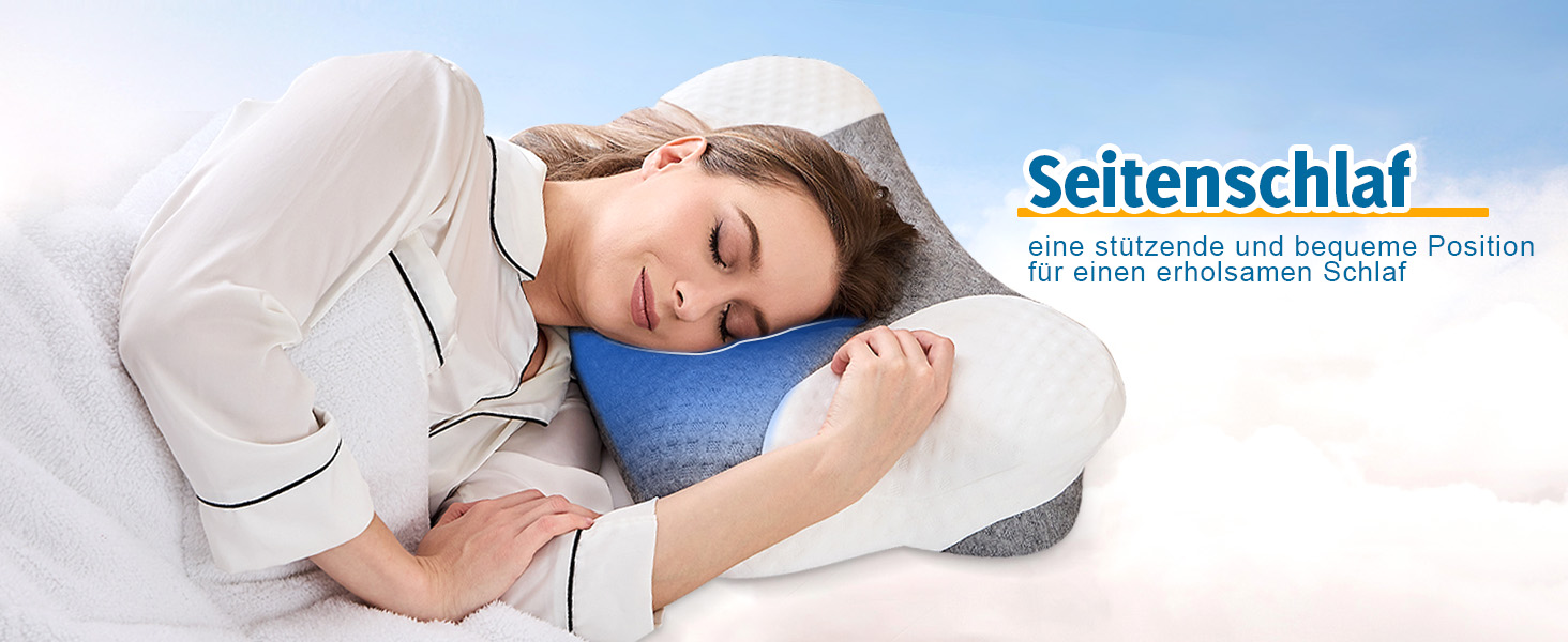 Ортопедична подушка для шиї з Memory Foam - ергономічна подушка для голови проти болю в шиї, регульована за висотою для тих, хто спить на боці, з дихаючим чохлом для здорового сну, білий, 60 x 35 см