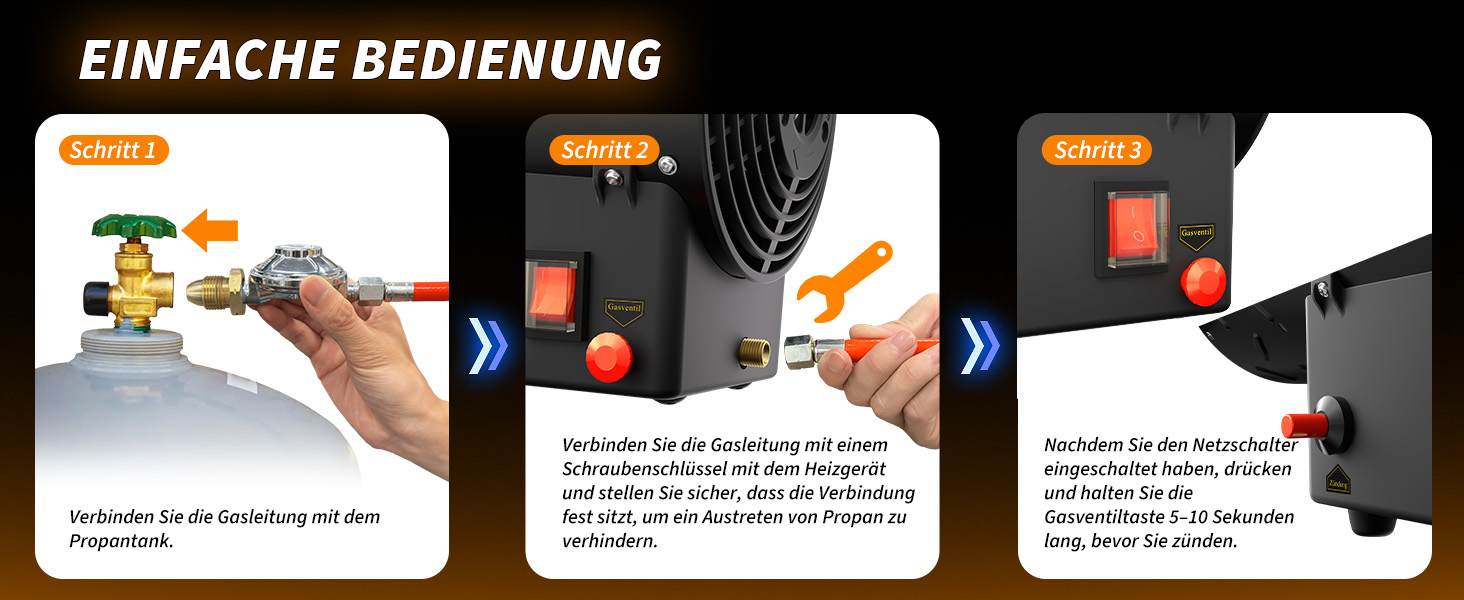 Газова теплова гармата для приміщень 15 кВт, 320 м³/год, з газовим шлангом 1,4 м, 700 мбар