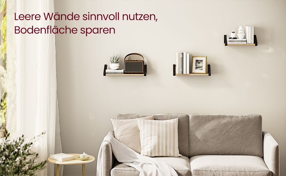 Настінна полиця VASAGLE, комплект з 6 шт., полиці-дошки, 2 способи монтажу, 30/35/40 см, для вітальні, кухні, кабінету, ванної кімнати, вінтажний коричневий + матовий чорний