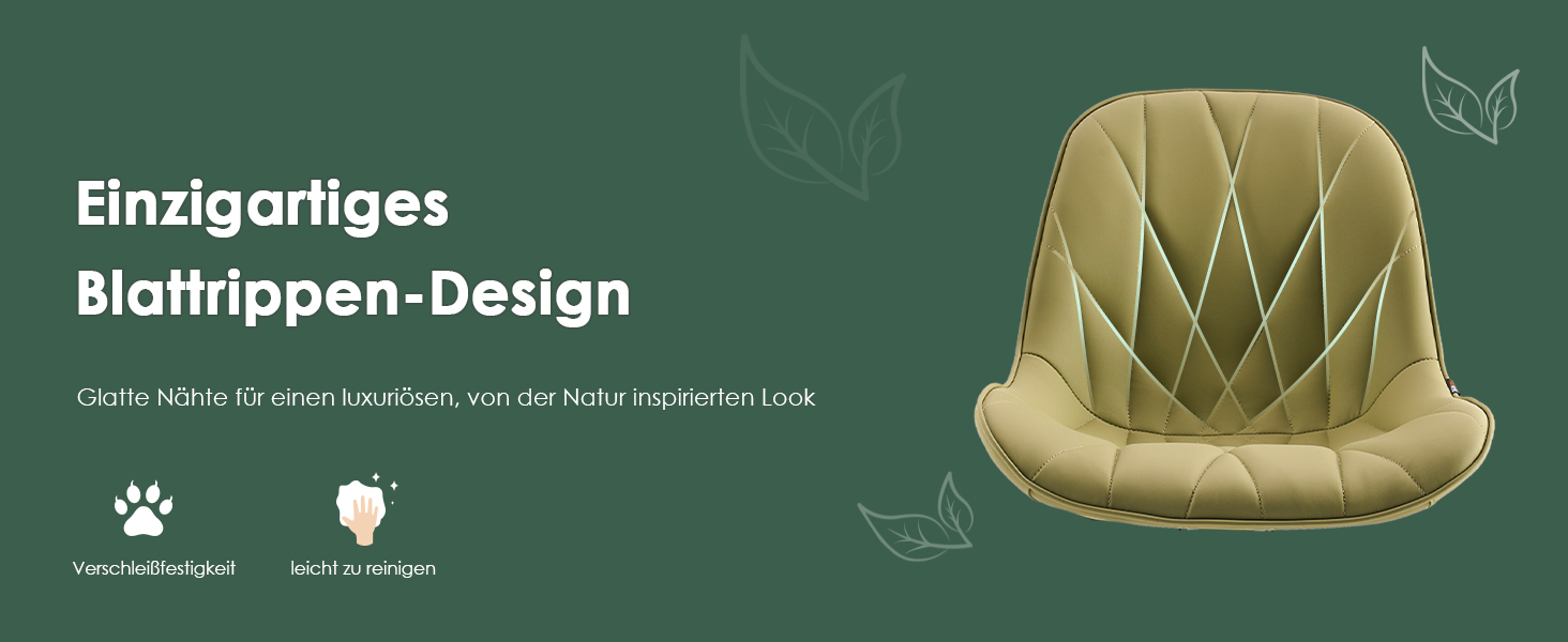 Офісне крісло YOUTASTE з принтом листя, ергономічне, регульоване по висоті з функцією гойдання, без підлокітників, шкіряне для дому та офісу (Авокадо)